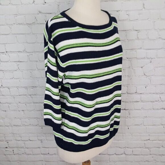 CHRISTIAN SIRIANO 𝅺White Navy Green Striped Knit Sweater Top S NWT - Picture 2 of 6